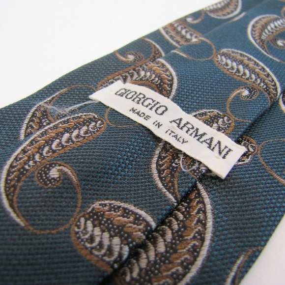 GIORGIO ARMANI Tie Teal Bronze Peacock Teardrop - Picture 1 of 5